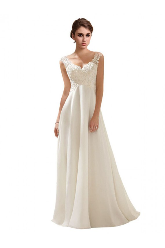 V-Neck Sweep Train Soft Chiffon & Lace Ivory Sleeveless Wedding Dress Victoria