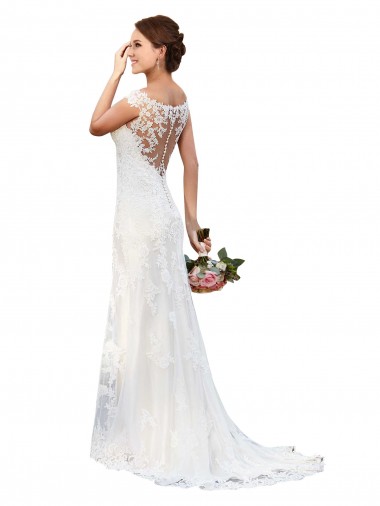 Illusion Neck Chapel Train Lace White Sleeveless Sexy Wedding Dress Victoria
