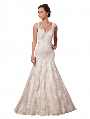 V-Neck Chapel Train Tulle & Lace Ivory Sleeveless Bridal Wedding Dress Victoria
