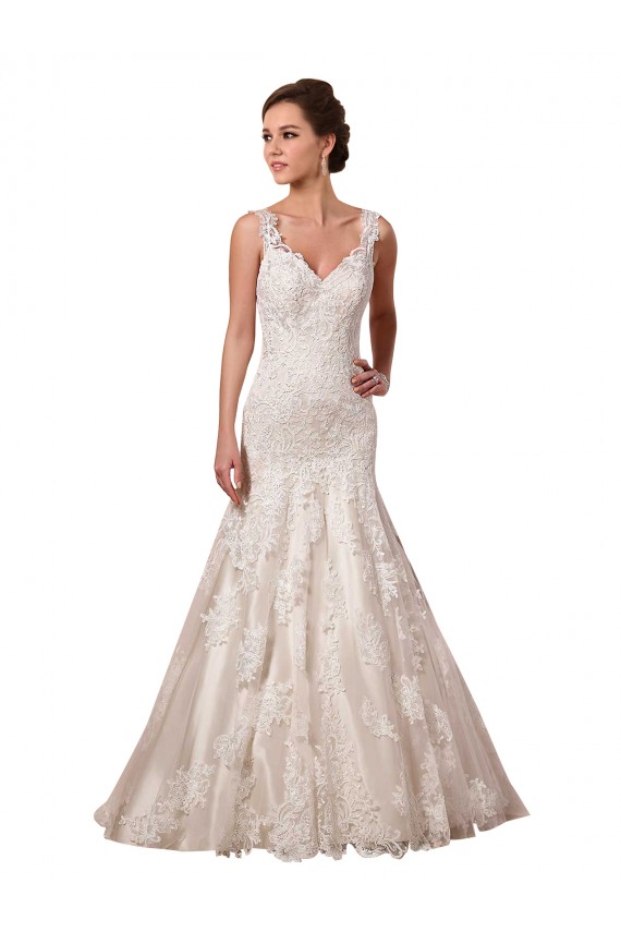 V-Neck Chapel Train Tulle & Lace Ivory Sleeveless Bridal Wedding Dress Victoria