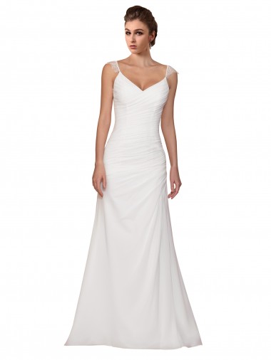 V-Neck Chapel Train Soft Chiffon Ivory Sleeveless Wedding Dress Victoria