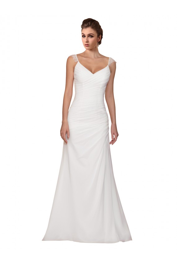 V-Neck Chapel Train Soft Chiffon Ivory Sleeveless Wedding Dress Victoria