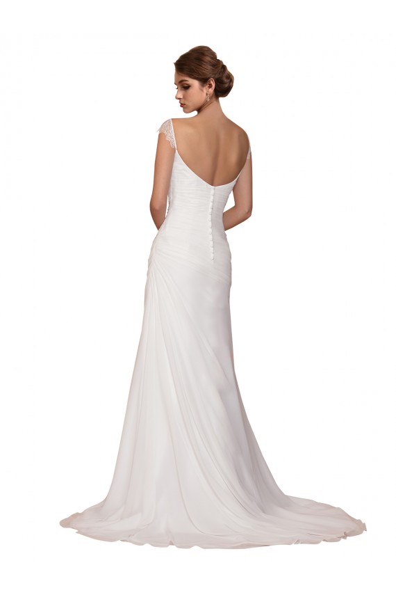 V-Neck Chapel Train Soft Chiffon Ivory Sleeveless Wedding Dress Victoria