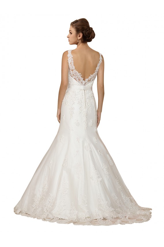 V-Neck Chapel Train Lace Ivory Cap Sleeves Wedding Dress Victoria