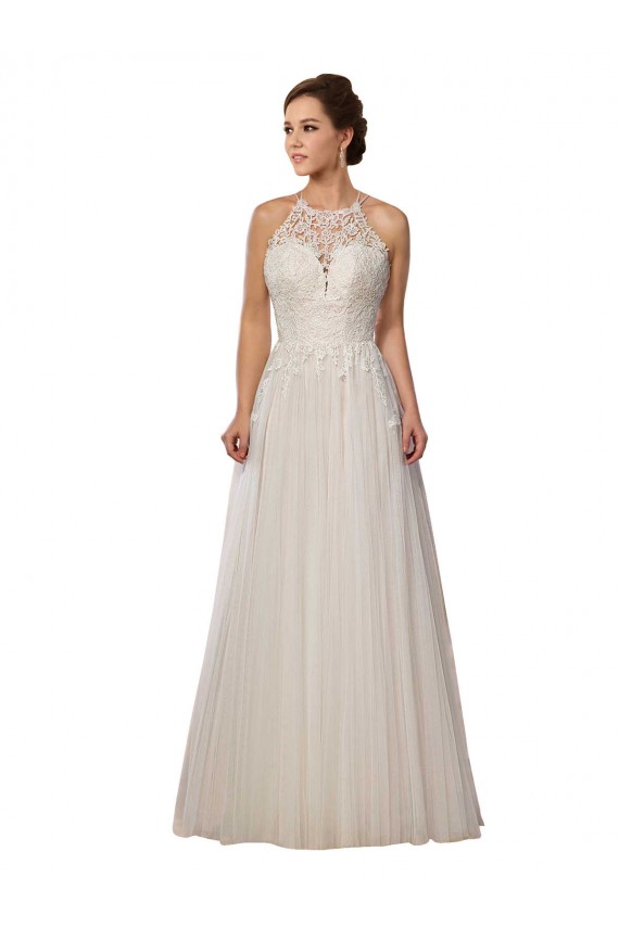 Illusion Neck Sweep Train Tulle Ivory Sleeveless Wedding Dress Victoria
