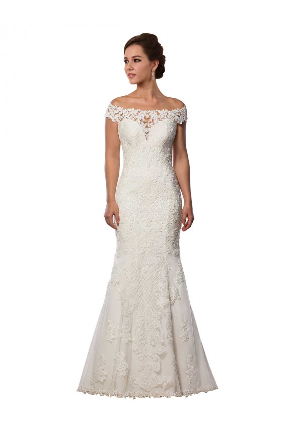 Off the Shoulder Chapel Train Lace Ivory Cap Sleeves Boho Wedding Dress Victoria