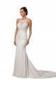High Neck Chapel Train Lace Ivory Sheath Sleeveless Modern Wedding Dress Victoria
