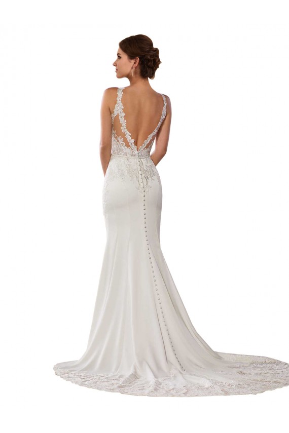 High Neck Chapel Train Lace Ivory Sheath Sleeveless Modern Wedding Dress Victoria