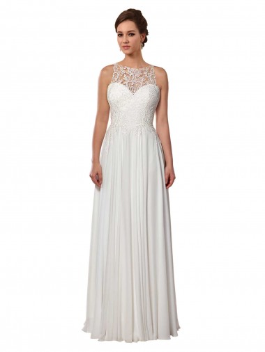 Illusion Neck Sweep Train Soft Chiffon Ivory Sleeveless Boho Wedding Dress Victoria