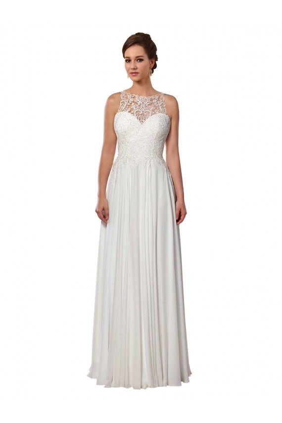 Illusion Neck Sweep Train Soft Chiffon Ivory Sleeveless Boho Wedding Dress Victoria