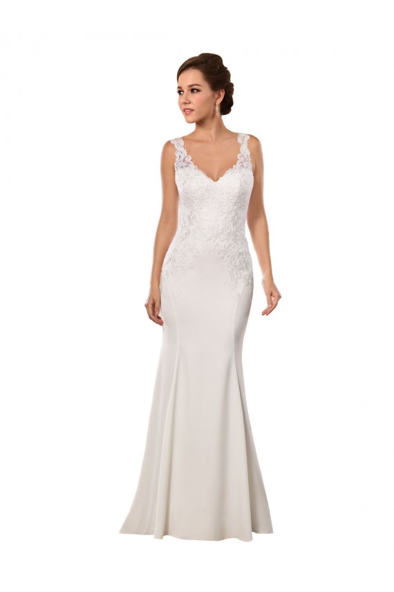 V-Neck Chapel Train Lace & Stretch Crepe Ivory Sleeveless Sexy Wedding Dress Victoria