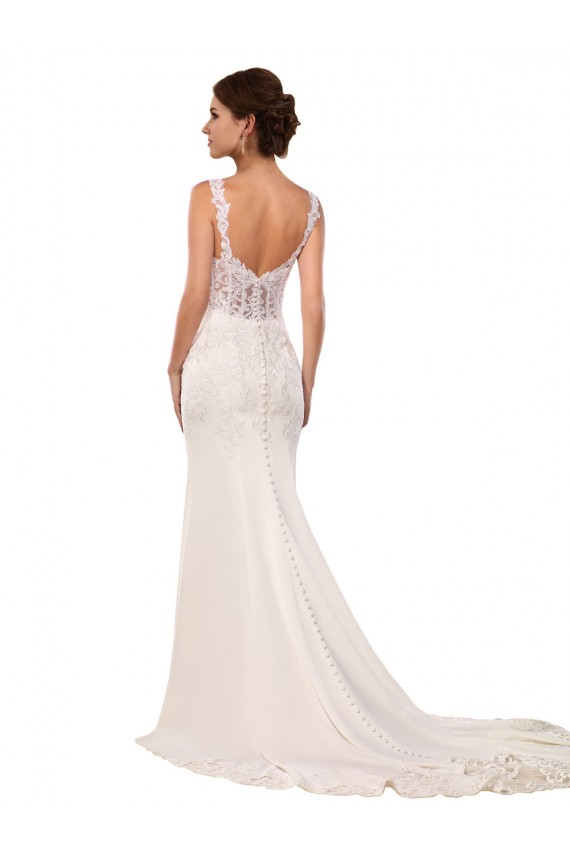 V-Neck Chapel Train Lace & Stretch Crepe Ivory Sleeveless Sexy Wedding Dress Victoria