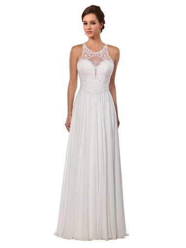 Illusion Neck Chapel Train Soft Chiffon Ivory Sleeveless Wedding Dress Victoria