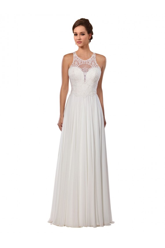 Illusion Neck Chapel Train Soft Chiffon Ivory Sleeveless Wedding Dress Victoria