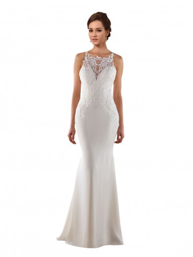 Sweetheart Sweep Train Lace & Stretch Crepe Ivory Sleeveless Modern Wedding Dress Victoria