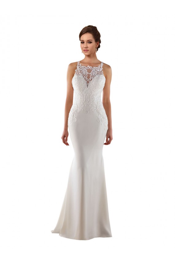 Sweetheart Sweep Train Lace & Stretch Crepe Ivory Sleeveless Modern Wedding Dress Victoria
