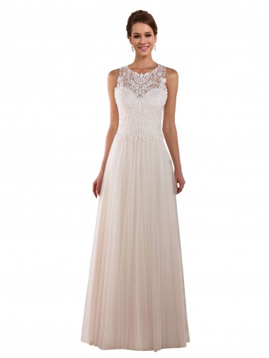 High Neck Chapel Train Tulle & Lace Ivory Sleeveless Boho Wedding Dress Victoria