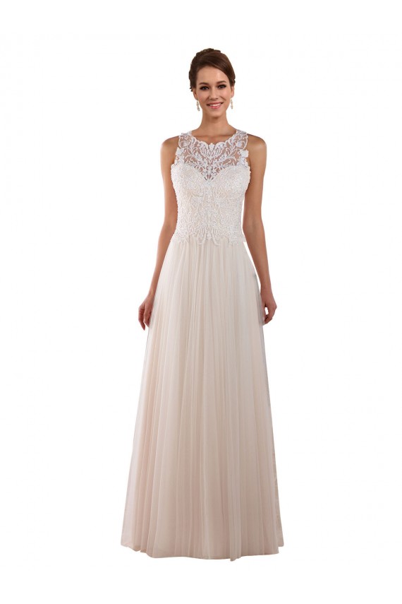 High Neck Chapel Train Tulle & Lace Ivory Sleeveless Boho Wedding Dress Victoria