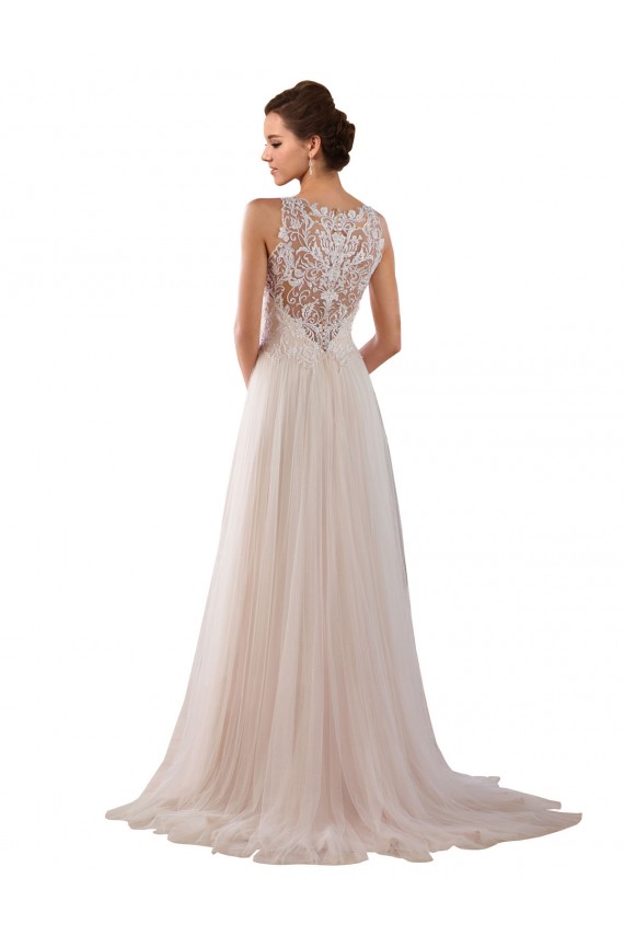 High Neck Chapel Train Tulle & Lace Ivory Sleeveless Boho Wedding Dress Victoria