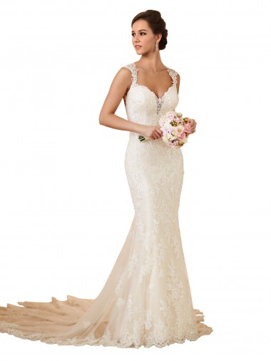 Sweetheart Chapel Train Lace Ivory Sleeveless Modern Wedding Dress Victoria