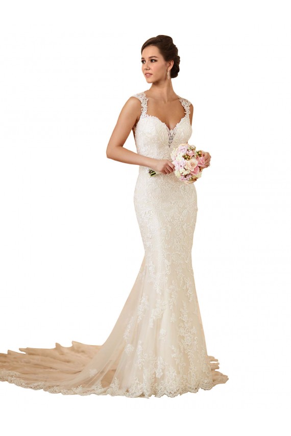 Sweetheart Chapel Train Lace Ivory Sleeveless Modern Wedding Dress Victoria