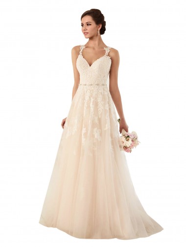 Sweetheart Chapel Train Tulle & Lace Ivory A-Line Sleeveless Wedding Dress Victoria