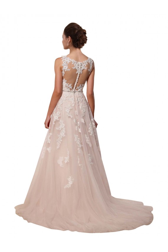 Sweetheart Chapel Train Tulle & Lace Ivory A-Line Sleeveless Wedding Dress Victoria