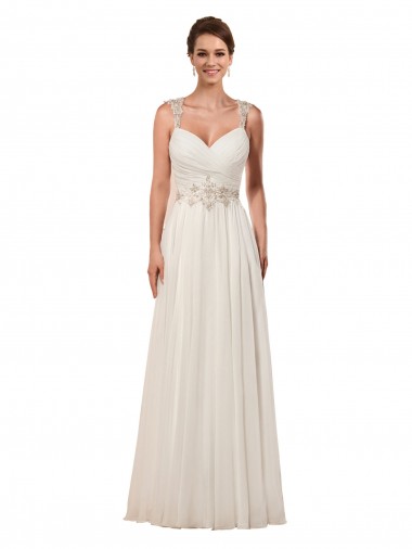 Sweetheart Chapel Train Soft Chiffon Ivory Sheath Sleeveless Wedding Dress Victoria