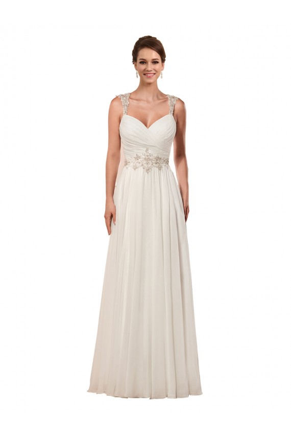 Sweetheart Chapel Train Soft Chiffon Ivory Sheath Sleeveless Wedding Dress Victoria