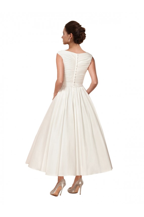 V-Neck Ankle Length Satin Ivory Sleeveless Wedding Dress Victoria