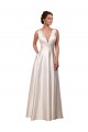 V-Neck Chapel Train Satin Ivory Sleeveless Wedding Gowns Victoria