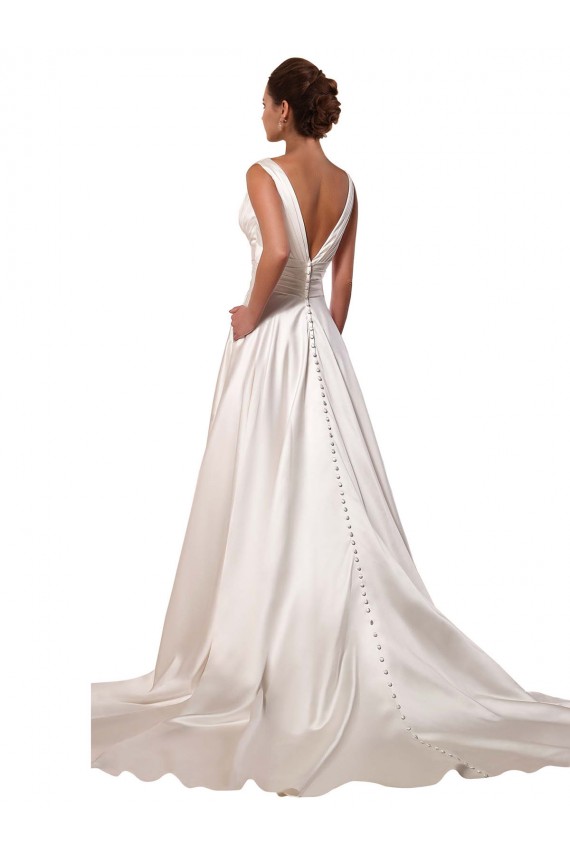 V-Neck Chapel Train Satin Ivory Sleeveless Wedding Gowns Victoria