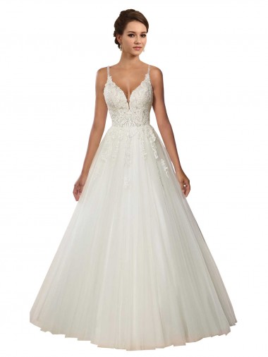 Spaghetti Straps Chapel Train Tulle & Lace Ivory Sleeveless Boho Wedding Dress Victoria