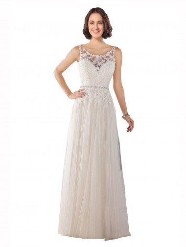 Illusion Neck Sweep Train Tulle Ivory & Champagne Sleeveless Boho Wedding Dress Victoria