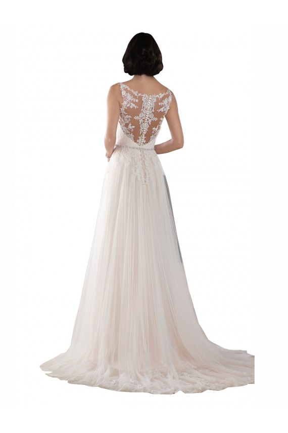 Illusion Neck Sweep Train Tulle Ivory & Champagne Sleeveless Boho Wedding Dress Victoria