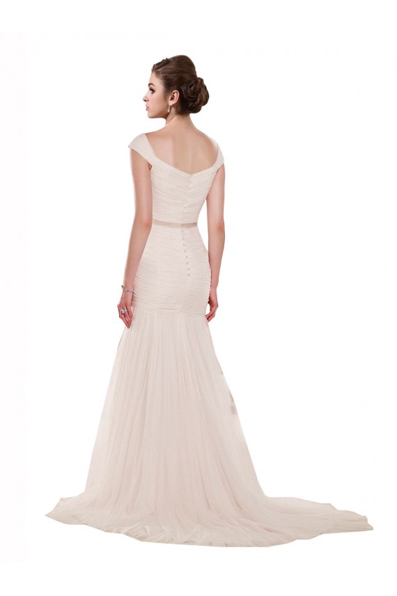 Off the Shoulder Chapel Train Tulle Ivory Sleeveless Beach Wedding Dress Victoria