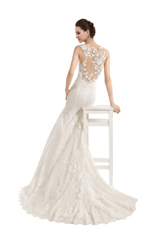 Illusion Neck Chapel Train Lace Ivory Sleeveless Wedding Dress Victoria