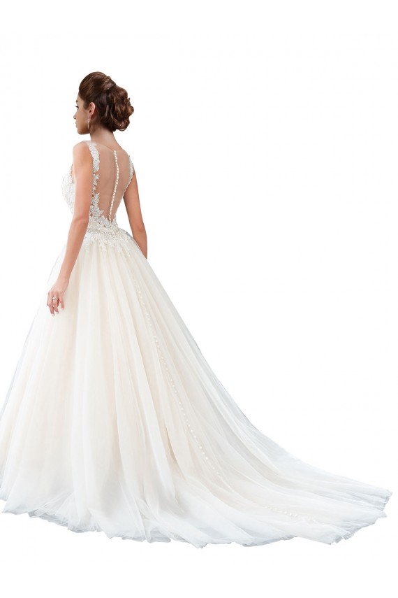 Illusion Neck Cathedral Train Tulle & Lace Ivory Sleeveless Beach Wedding Dress Victoria