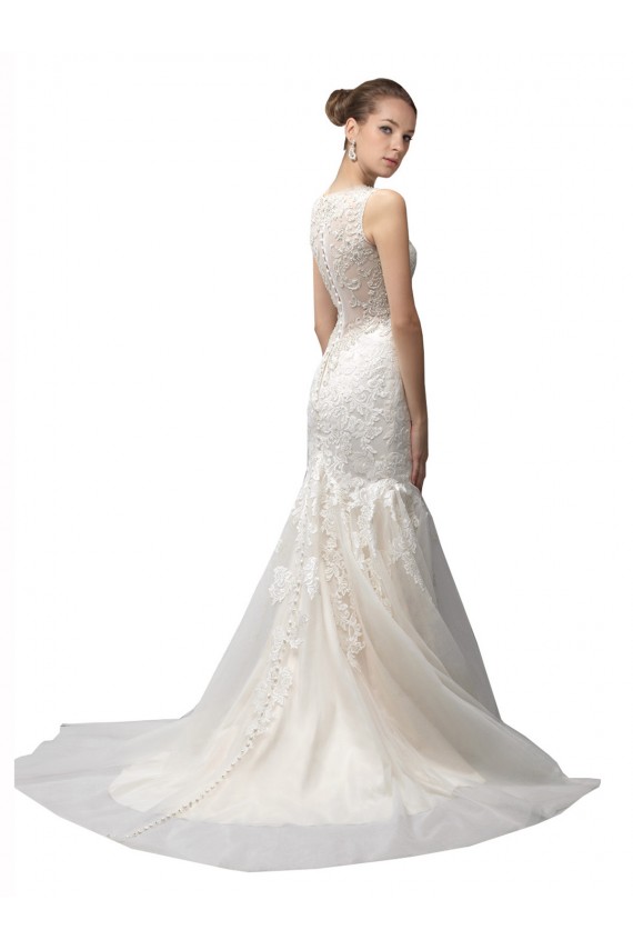 Illusion Neck Sweep Train Tulle & Lace Ivory Sleeveless Wedding Dress Victoria