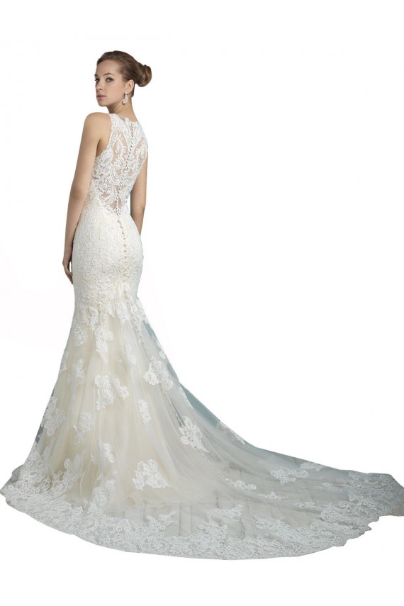 Illusion Neck Chapel Train Tulle Ivory Sleeveless Beach Wedding Dress Victoria