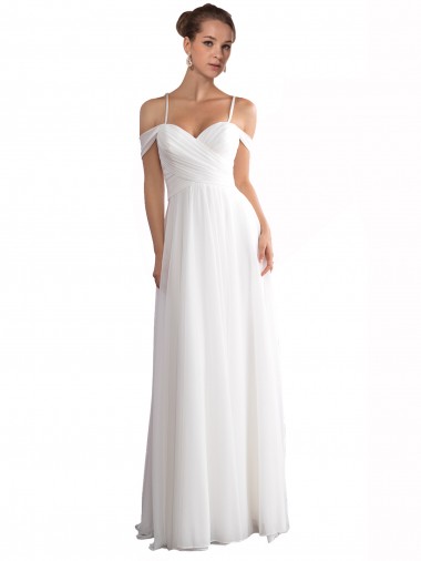Off the Shoulder Sweep Train Soft Chiffon Ivory Sleeveless Beach Wedding Dress Victoria