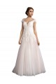 Illusion Neck Cathedral Train Tulle & Lace Ivory & Champagne Cap Sleeves Beach Wedding Dress Victoria