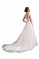 Illusion Neck Cathedral Train Tulle & Lace Ivory & Champagne Cap Sleeves Beach Wedding Dress Victoria