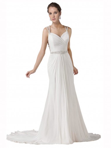 Sweetheart Chapel Train Soft Chiffon White Sleeveless Beach Wedding Dress Victoria