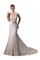 V-Neck Chapel Train Lace Ivory Cap Sleeves Wedding Dresses Victoria