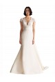 V-Neck Chapel Train Satin Ivory Cap Sleeves Wedding Dress Victoria