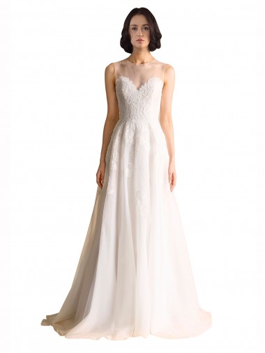 Illusion Neck Chapel Train Tulle Ivory Sleeveless Wedding Dress Victoria