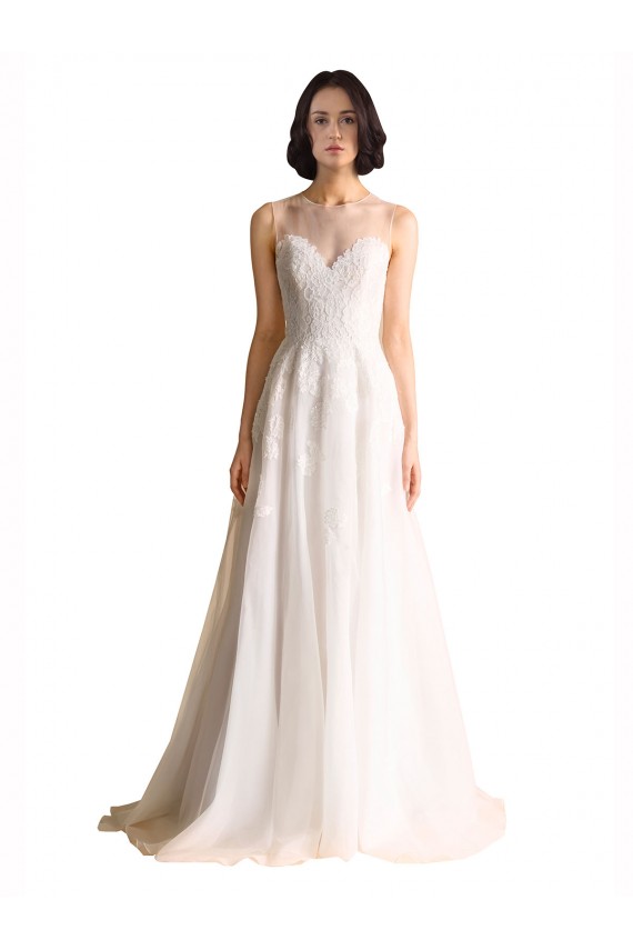 Illusion Neck Chapel Train Tulle Ivory Sleeveless Wedding Dress Victoria