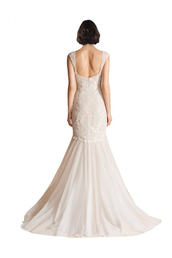 V-Neck Sweep Train Tulle Ivory & Champagne Sleeveless Wedding Dress Victoria