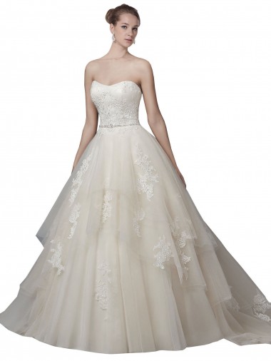 Strapless Chapel Train Tulle & Lace Ivory Sleeveless Wedding Dress Victoria